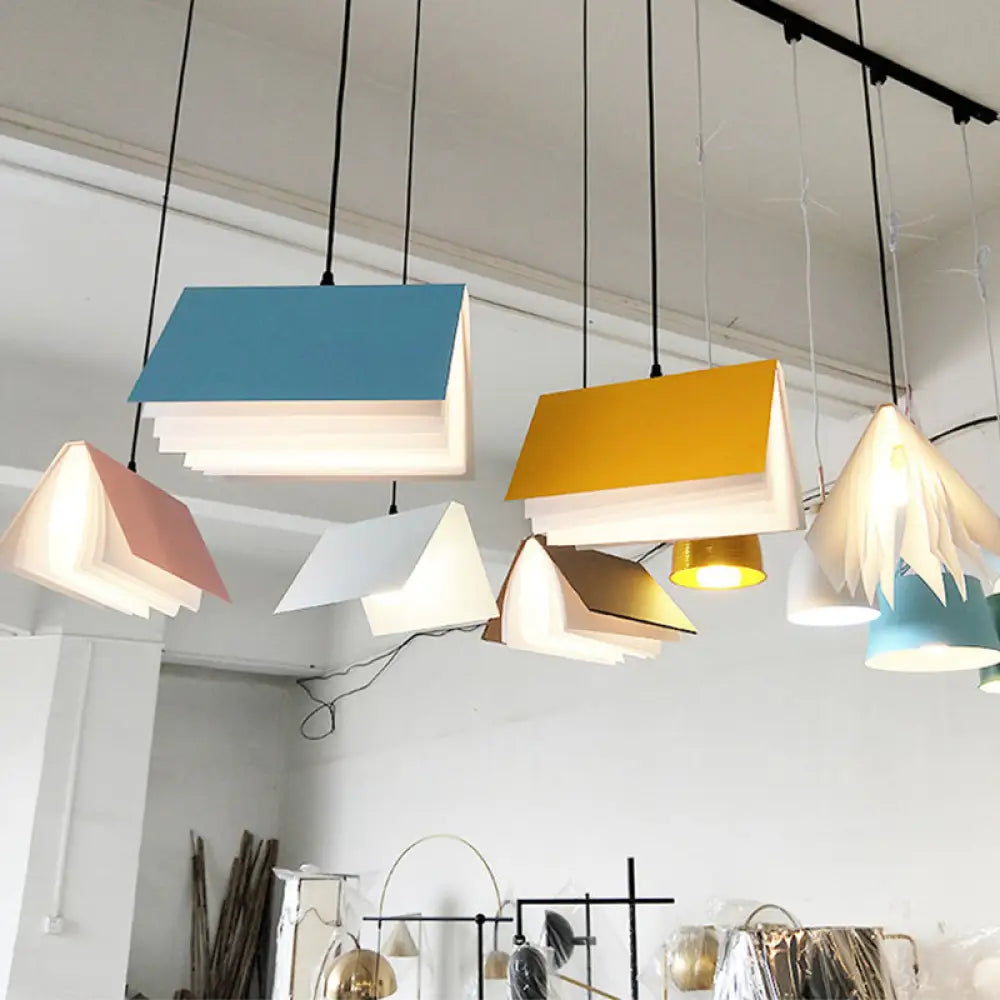 Nordic Plastic Pendant Ceiling Light: Modern 1-Bulb Book-Inspired Hanging Lamp For Living Room