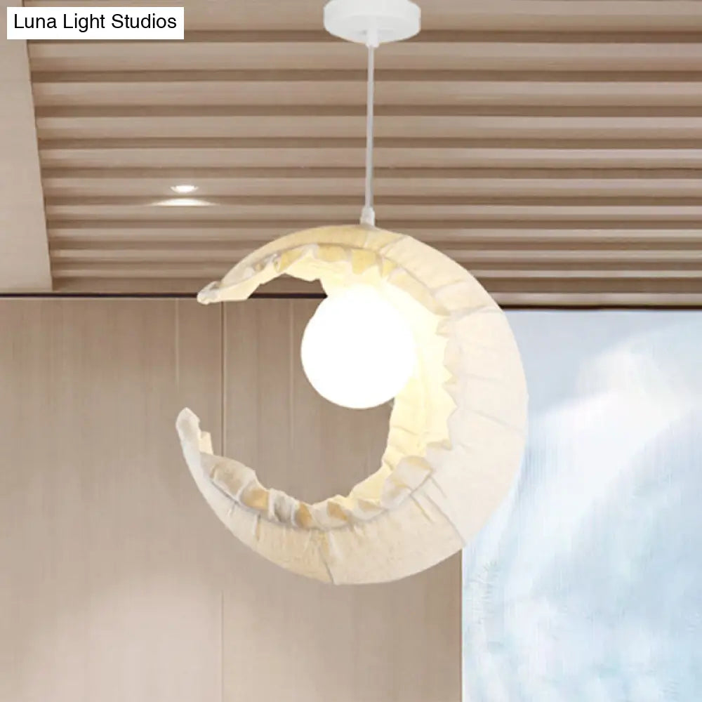 Nordic Rattan Crescent Pendant Light Fixture With Flaxen Fabric Shade - Single Ceiling Hanging For