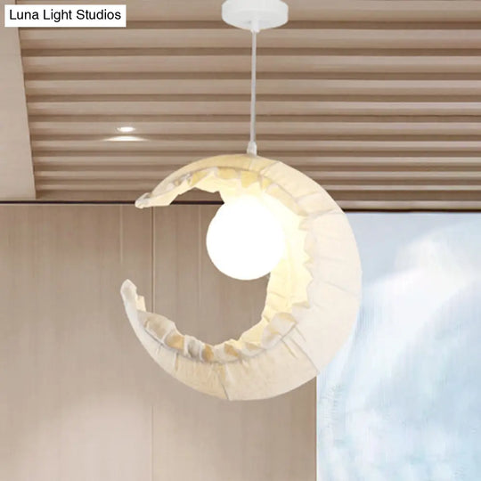 Nordic Rattan Crescent Pendant Light Fixture With Flaxen Fabric Shade - Single Ceiling Hanging For