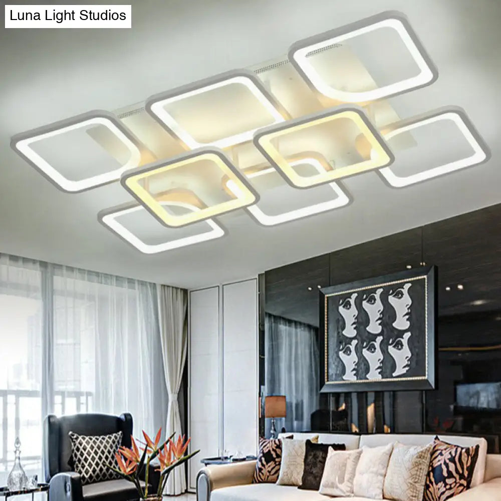 Nordic Rectangular Semi Flush Light In White - Acrylic Led Mount Fixture For Living Room / Rectangle