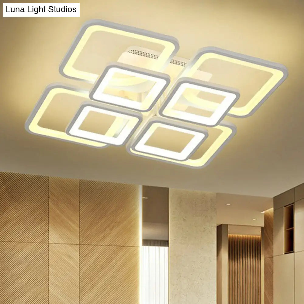 Nordic Rectangular Semi Flush Light In White - Acrylic Led Mount Fixture For Living Room / Warm