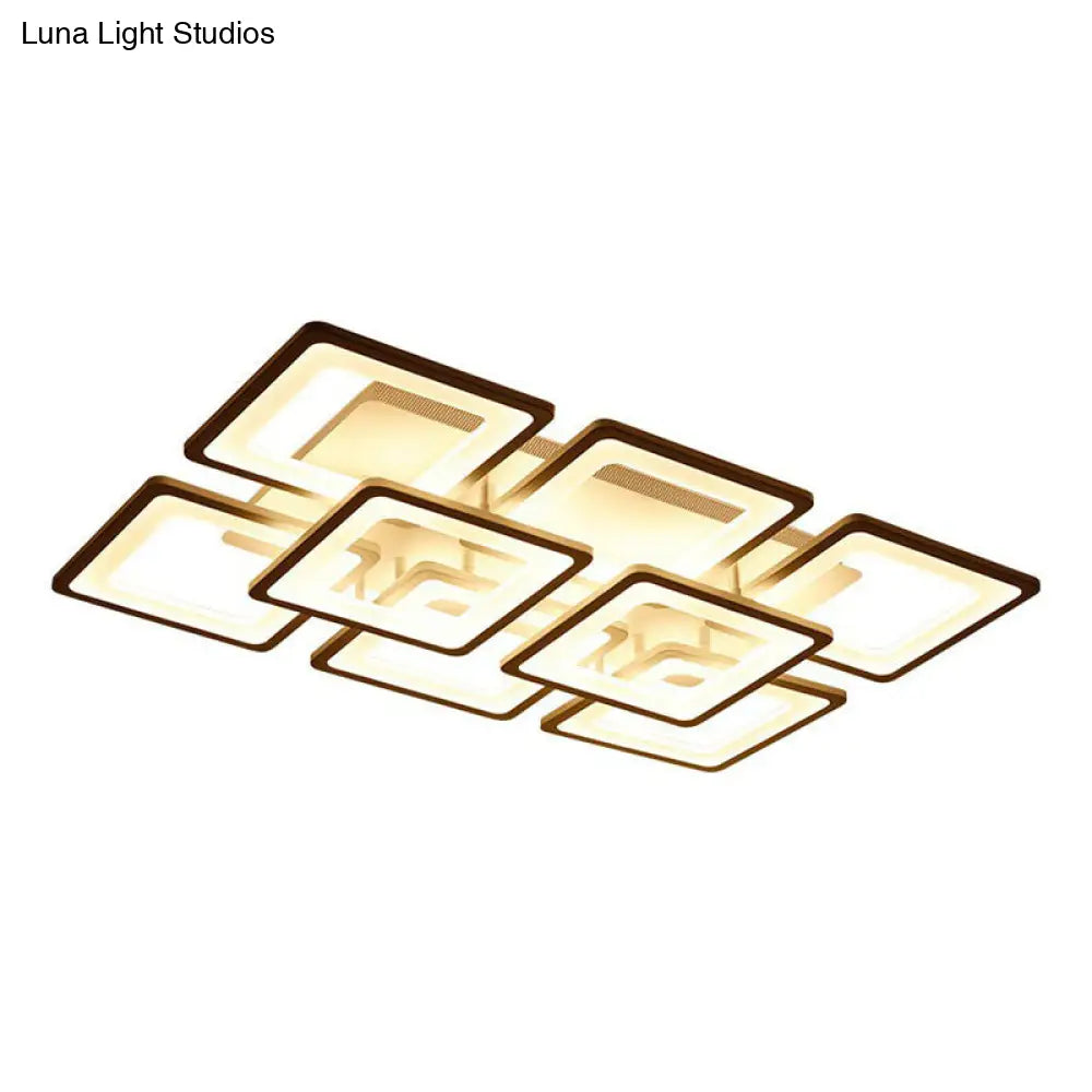 Nordic Rectangular Semi Flush Light In White - Acrylic Led Mount Fixture For Living Room