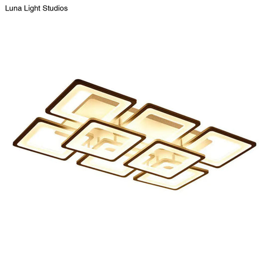 Nordic Rectangular Semi Flush Light In White - Acrylic Led Mount Fixture For Living Room