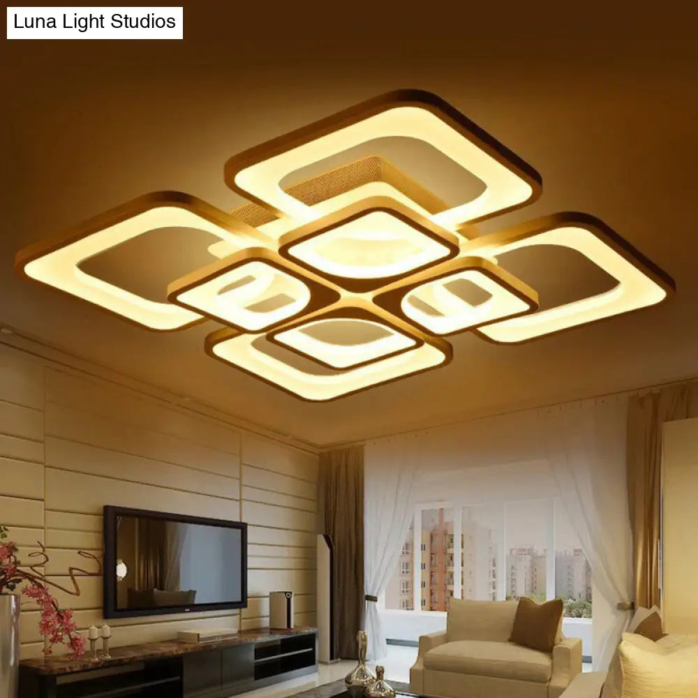 Nordic Rectangular Semi Flush Light In White - Acrylic Led Mount Fixture For Living Room