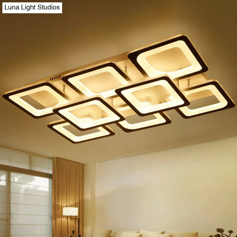 Nordic Rectangular Semi Flush Light In White - Acrylic Led Mount Fixture For Living Room