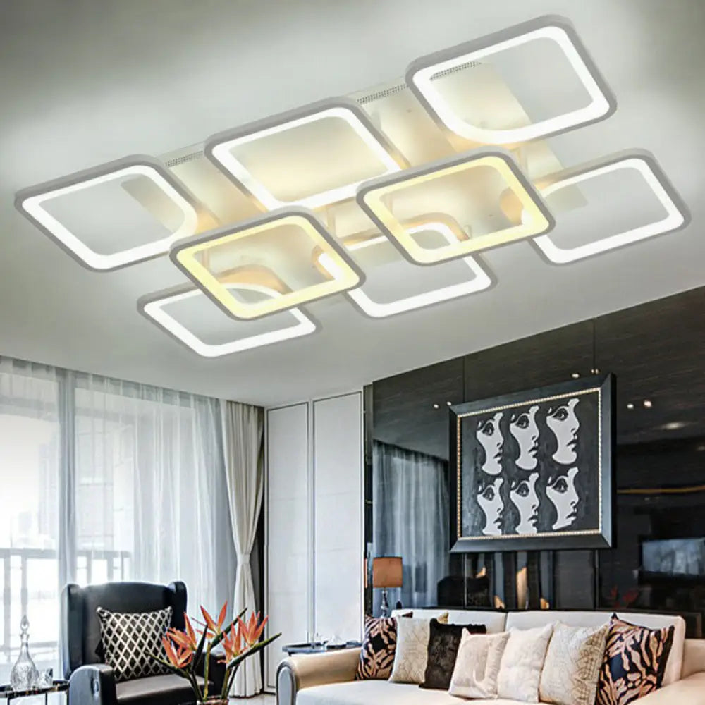 Nordic Rectangular Semi Flush Light In White - Acrylic Led Mount Fixture For Living Room / Rectangle
