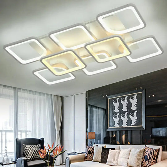 Nordic Rectangular Semi Flush Light In White - Acrylic Led Mount Fixture For Living Room / Rectangle
