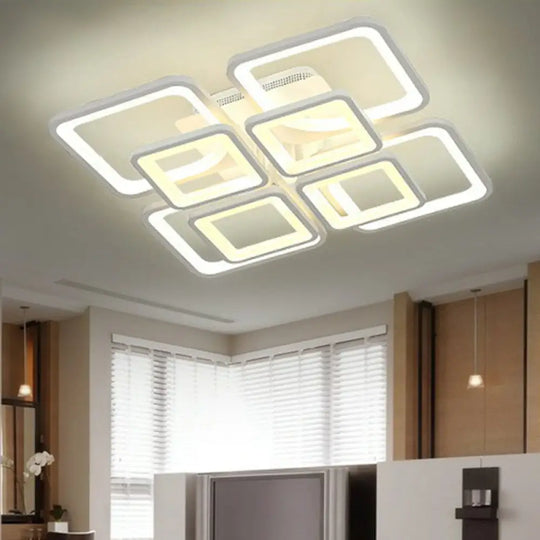 Nordic Rectangular Semi Flush Light In White - Acrylic Led Mount Fixture For Living Room / Square