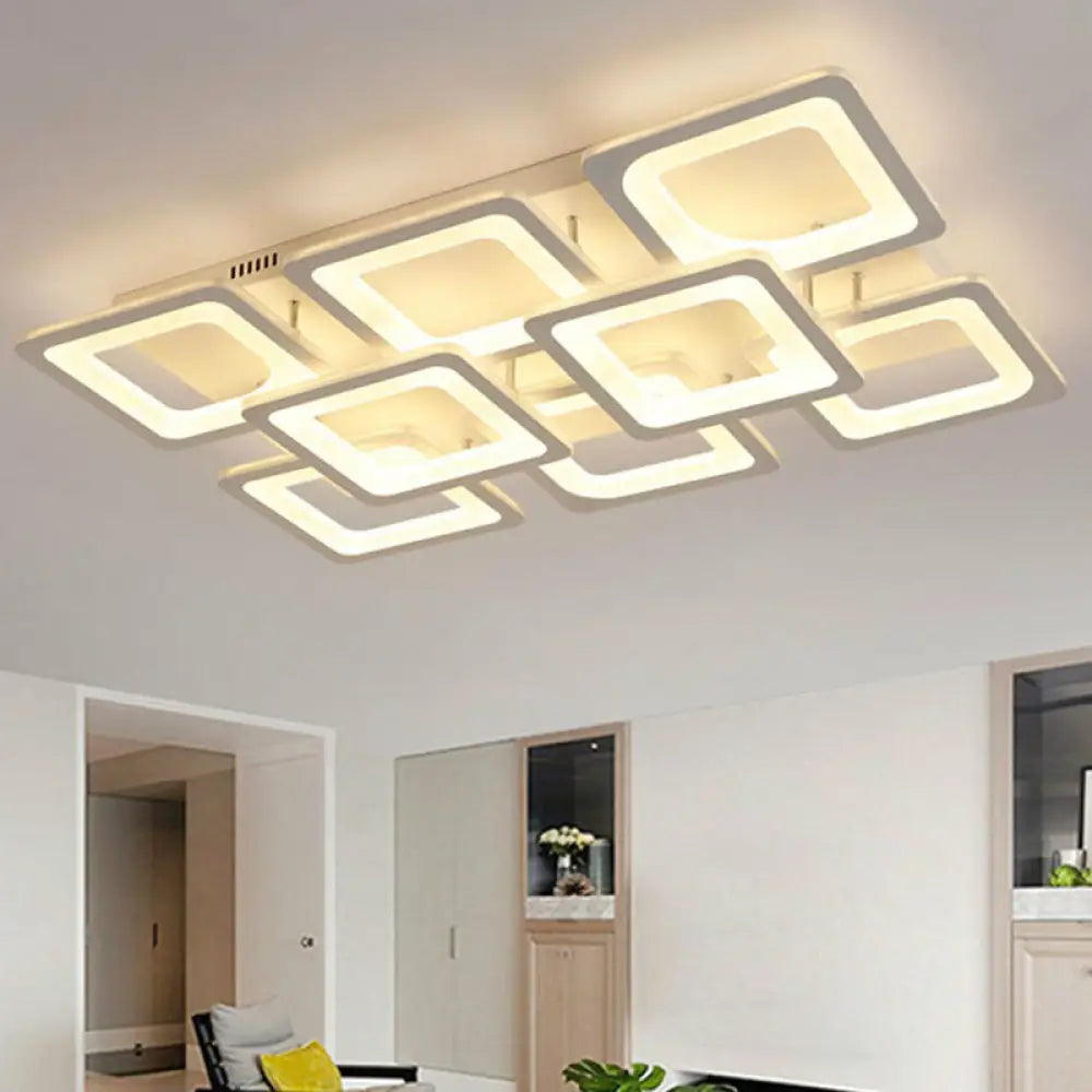 Nordic Rectangular Semi Flush Light In White - Acrylic Led Mount Fixture For Living Room / Warm