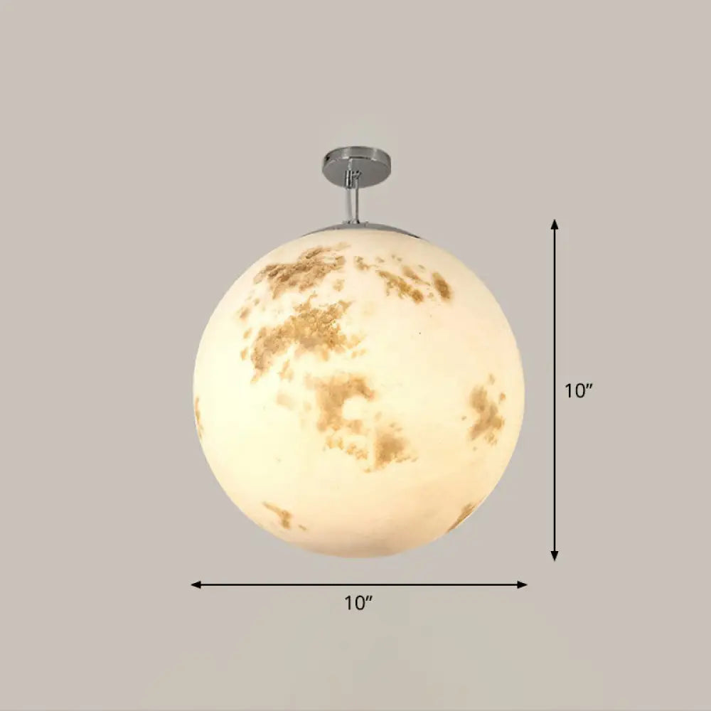 Nordic Resin Pendant Light For Restaurant With White Moon Suspension / 10’