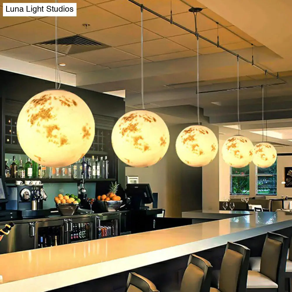 Nordic Resin Pendant Light: White Moon Suspension Lighting For Restaurants