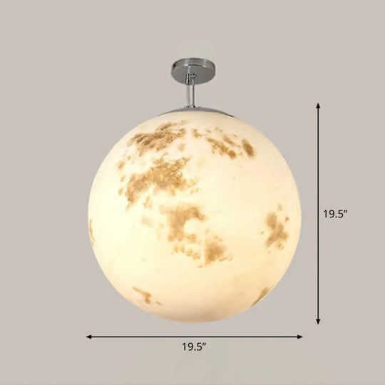 Nordic Resin Pendant Light For Restaurant With White Moon Suspension / 19.5’