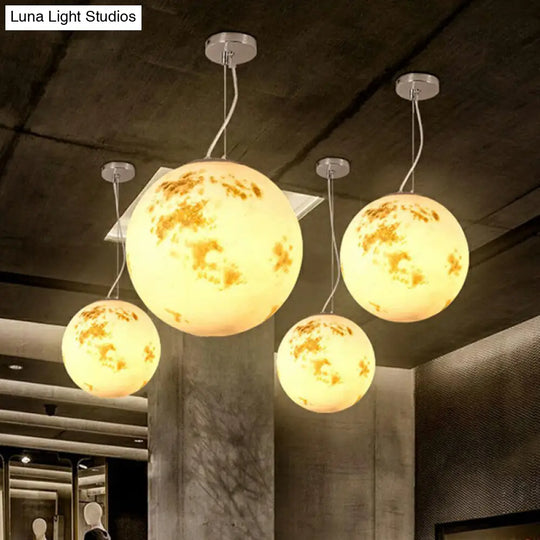 Nordic Resin Pendant Light: White Moon Suspension Lighting For Restaurants