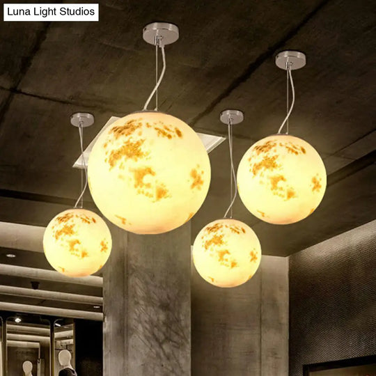 Nordic Resin Pendant Light For Restaurant With White Moon Suspension