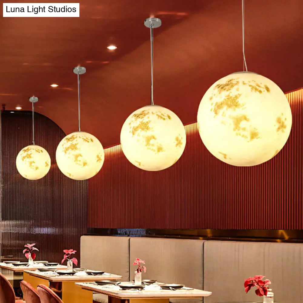 Nordic Resin Pendant Light: White Moon Suspension Lighting For Restaurants