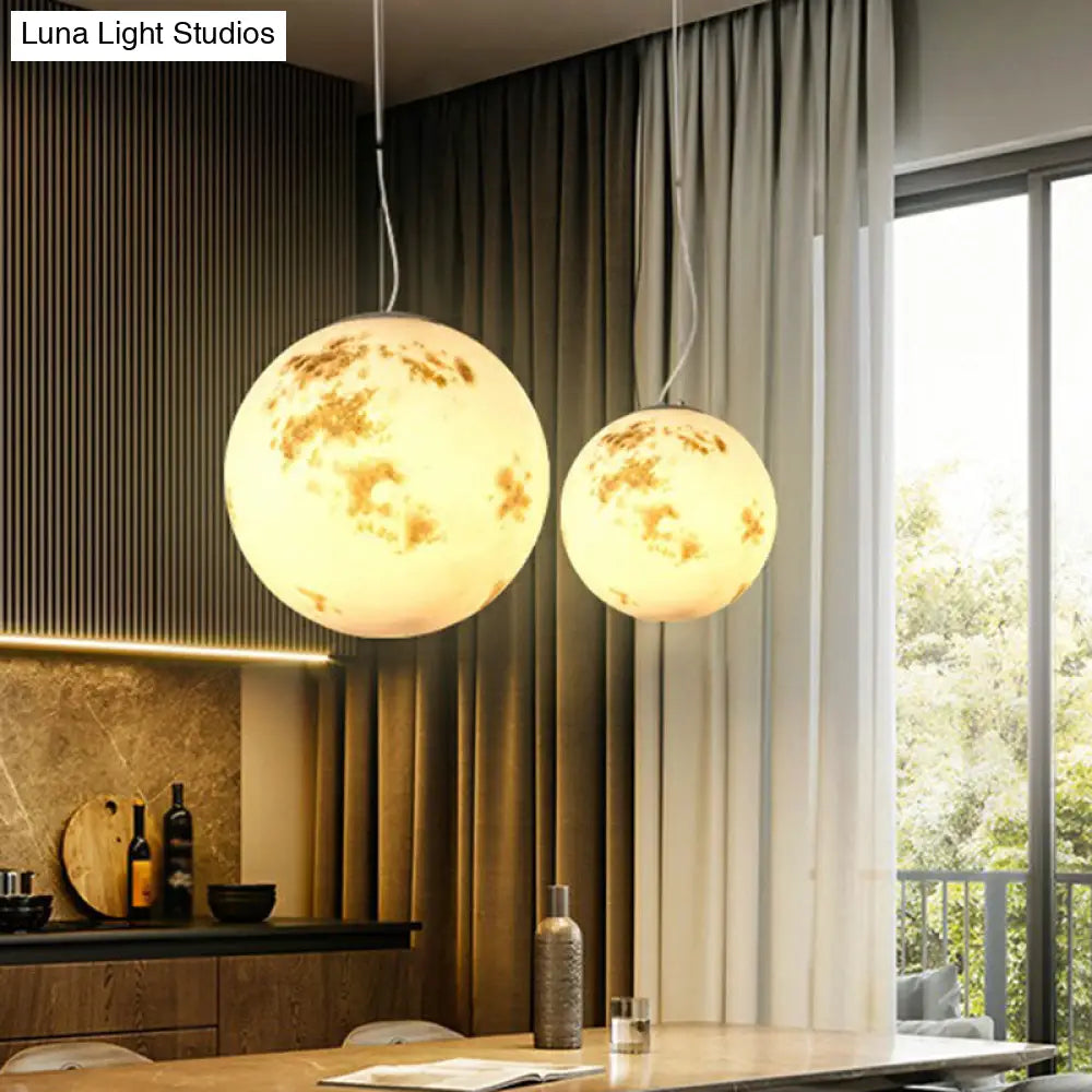 Nordic Resin Pendant Light For Restaurant With White Moon Suspension