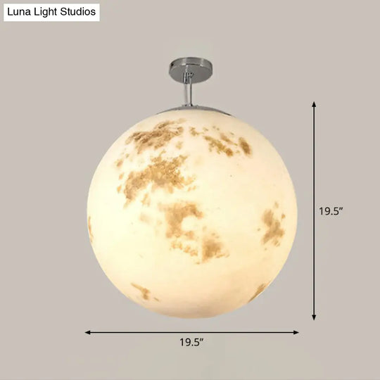 Nordic Resin Pendant Light: White Moon Suspension Lighting For Restaurants / 19.5