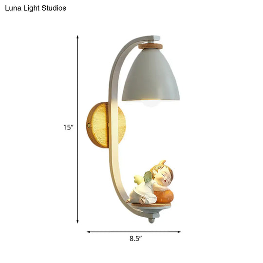 Nordic Resin Wall Lamp For Bedside With Bell Shade In White - Perfect Lighting Sleeping Kids