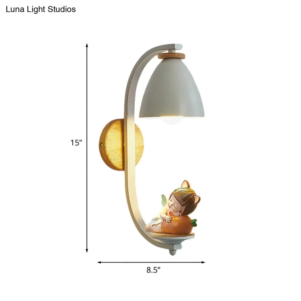 Nordic Resin Wall Lamp For Bedside With Bell Shade In White - Perfect Lighting Sleeping Kids