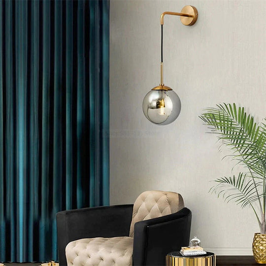Nordic Retro Modern Glass Ball Wall Lamps for Bedside Living Room Corridor Staircase Lighting