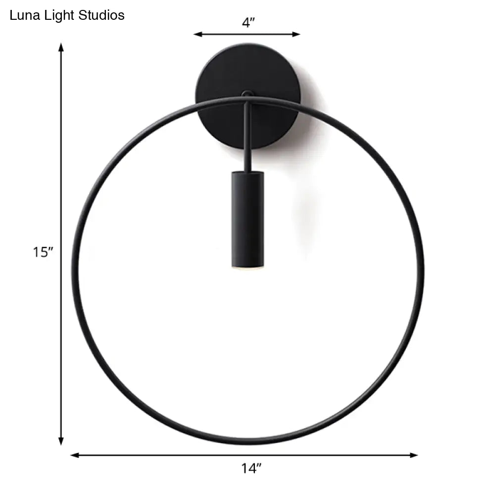 Nordic Ring Metal Sconce Light Fixture - 1 Wall Lamp In Black/Gold For Bedroom 11/14 Wide