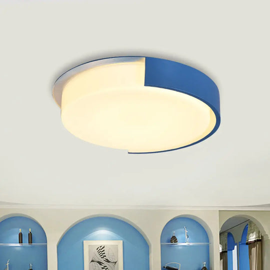 Nordic Round Flush Mount Acrylic Led Ceiling Lamp For Office – Candy Colored Blue / Warm 14’
