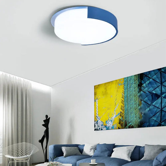 Nordic Round Flush Mount Acrylic Led Ceiling Lamp For Office – Candy Colored Blue / White 14’