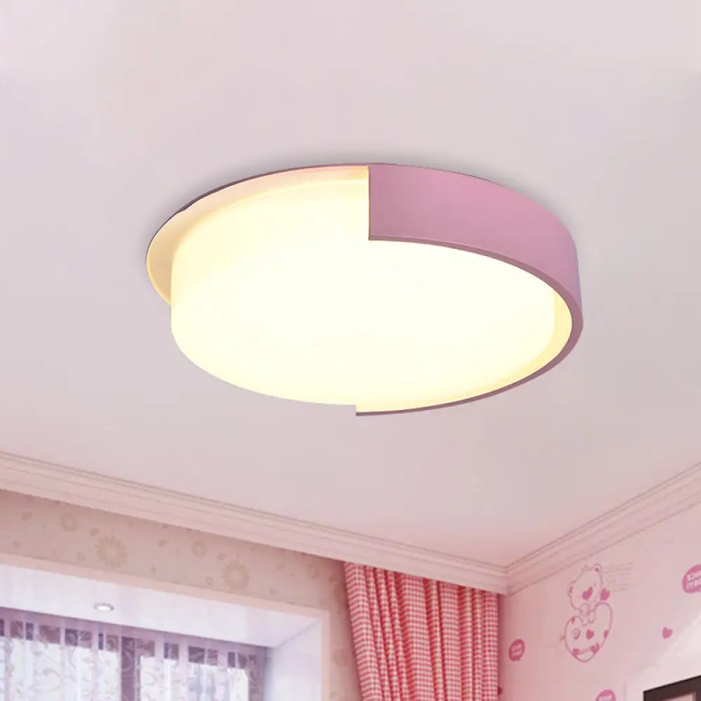 Nordic Round Flush Mount Acrylic Led Ceiling Lamp For Office – Candy Colored Pink / Warm 14’