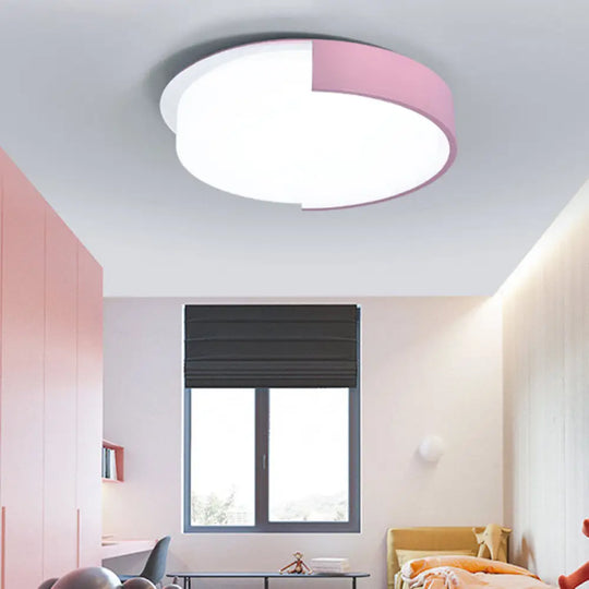 Nordic Round Flush Mount Acrylic Led Ceiling Lamp For Office – Candy Colored Pink / White 14’