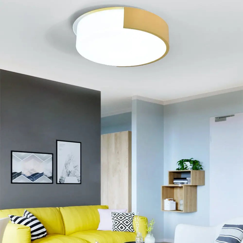 Nordic Round Flush Mount Acrylic Led Ceiling Lamp For Office – Candy Colored Yellow / White 14’