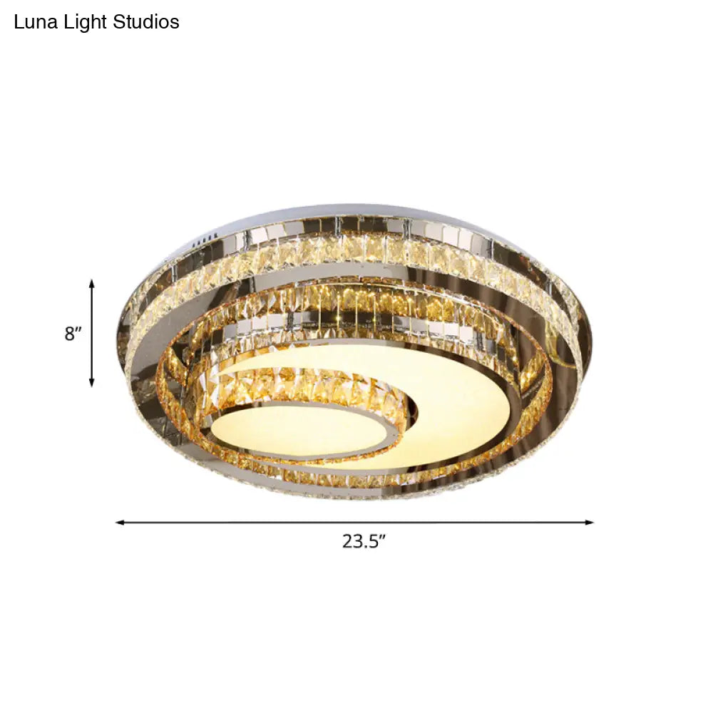 Nordic Round Led Flushmount Ceiling Lamp With Beveled Glass Crystal In Chrome - Contemporary