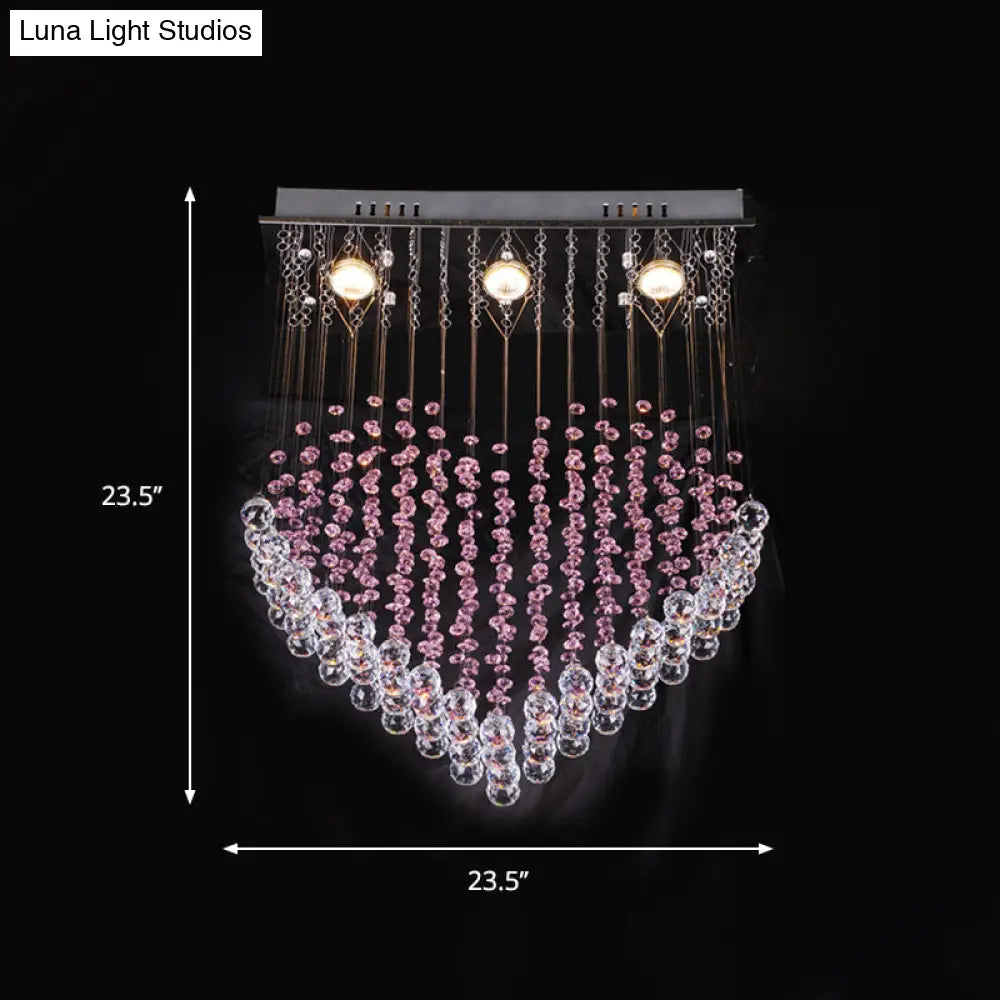 Nordic Satin Nickel Crystal Bead Flushmount Lamp With Loving Heart Design (3 Bulbs)