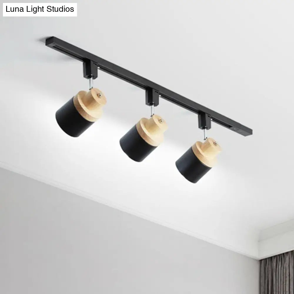 Nordic Semi Flush Mount Spotlight With Metal Accent And Wood Deco - Perfect For Bedroom Track