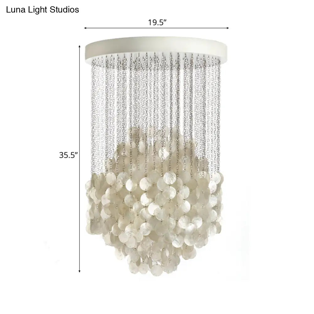 Nordic Shell Wind Chime Chandelier Pendant Light 4-Light White Ceiling Fixture 19.5/23.5 Dia