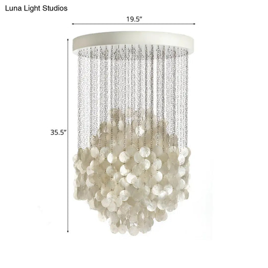 Nordic Shell Wind Chime Chandelier Pendant Light 4-Light White Ceiling Fixture 19.5/23.5 Dia