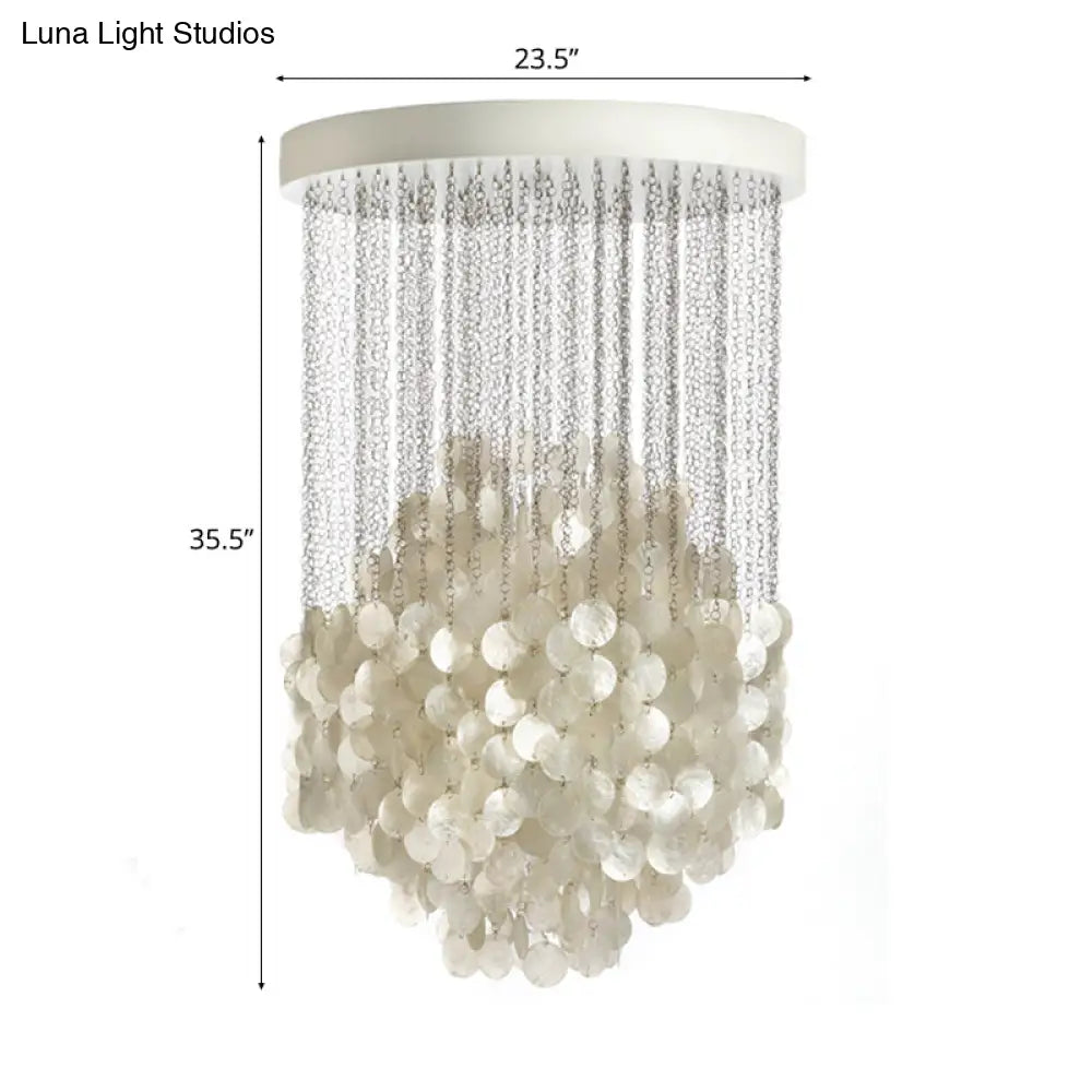 Nordic Shell Wind Chime Chandelier Pendant Light 4-Light White Ceiling Fixture 19.5/23.5 Dia