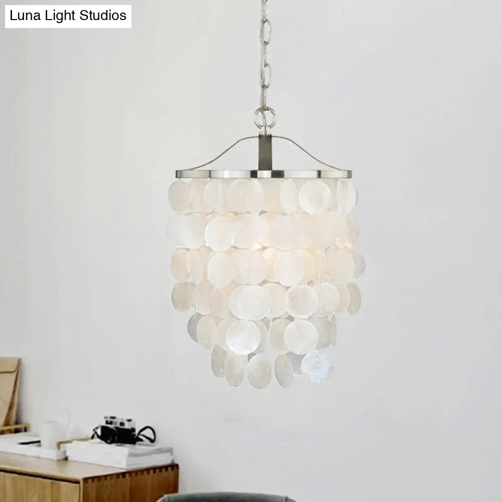 Nordic Shell Wind Chime Pendant Light - Elegant White Hanging Ceiling For Living Room