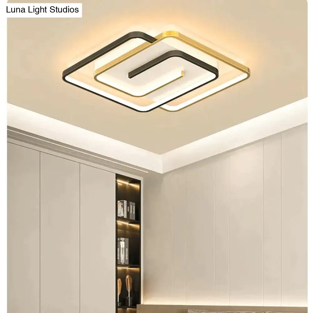 Nordic Simple Light Luxury Atmosphere Square Living Room Bedroom Ceiling Lamp Gold / A Tri-Color