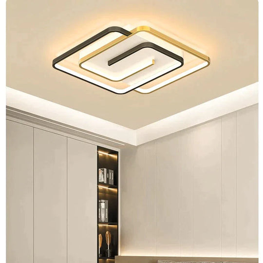 Nordic Simple Light Luxury Atmosphere Square Living Room Bedroom Ceiling Lamp Gold / A Tri-Color