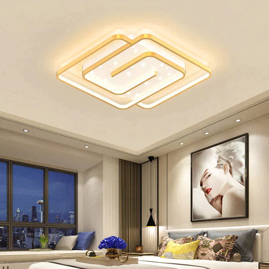 Nordic Simple Light Luxury Atmosphere Square Living Room Bedroom Ceiling Lamp Gold / B Tri-Color