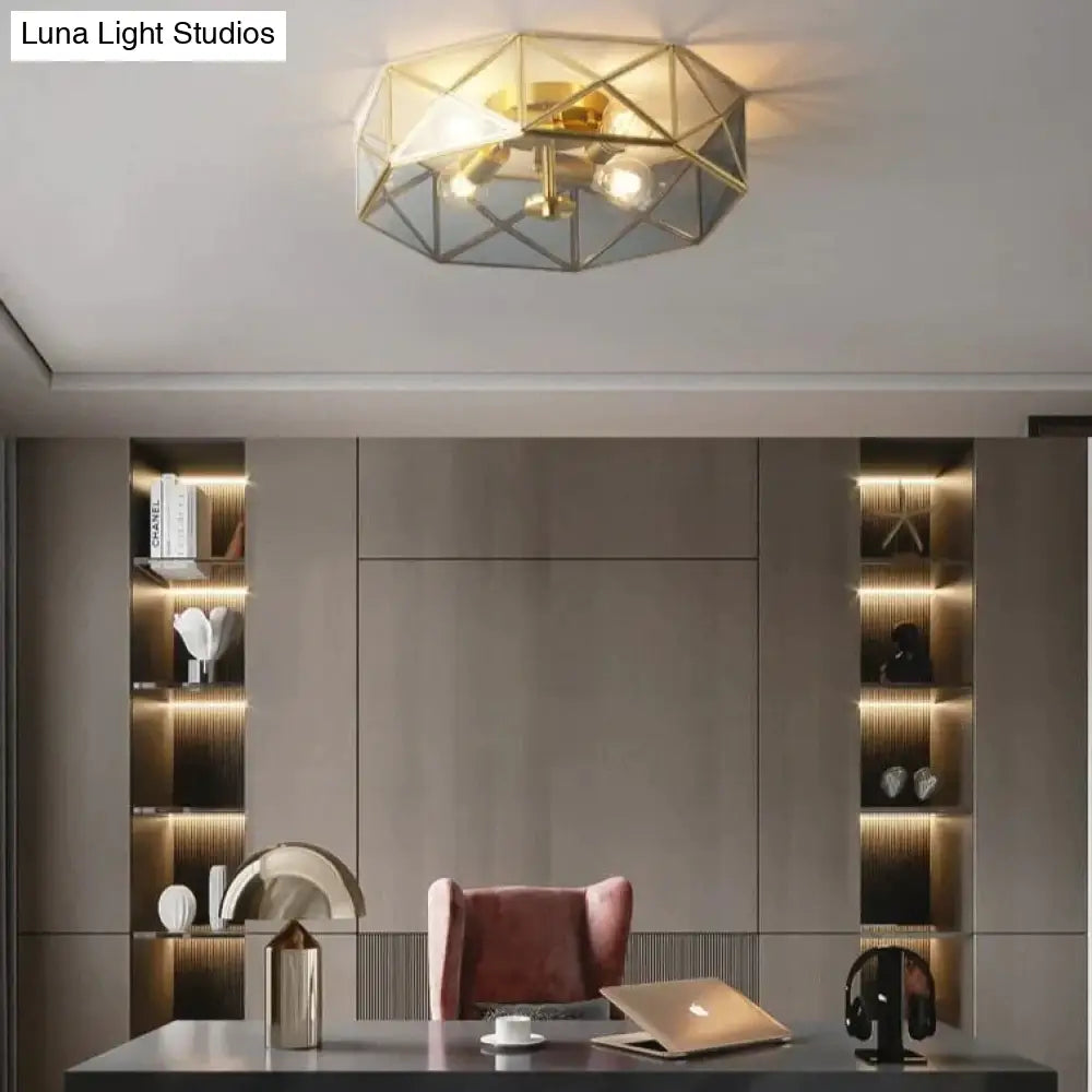 Nordic Simple Room Living Copper Round Ceiling Lamp