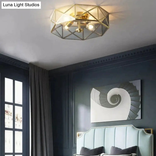 Nordic Simple Room Living Copper Round Ceiling Lamp