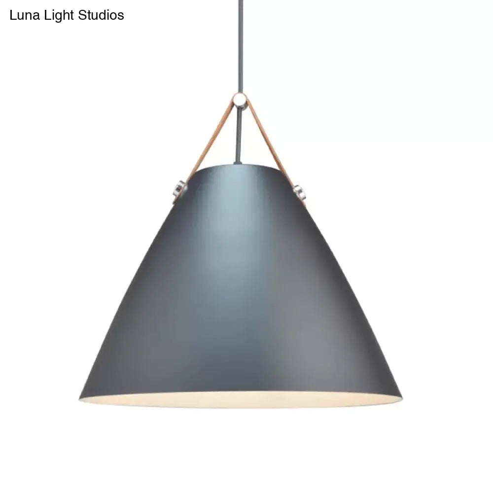 Nordic Single Ceiling Pendant - 10.5/14 W Grey/White/Black Frustum Hanging Lamp With Metal Shade &