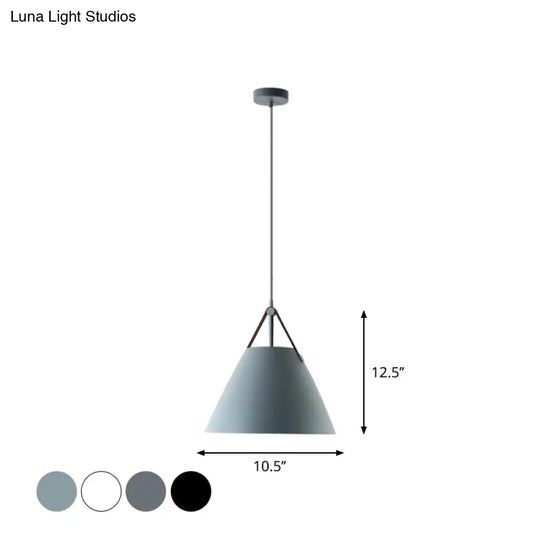 Nordic Single Ceiling Pendant - 10.5/14 W Grey/White/Black Frustum Hanging Lamp With Metal Shade &