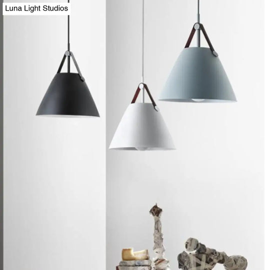 Nordic Single Ceiling Pendant - 10.5/14 W Grey/White/Black Frustum Hanging Lamp With Metal Shade &