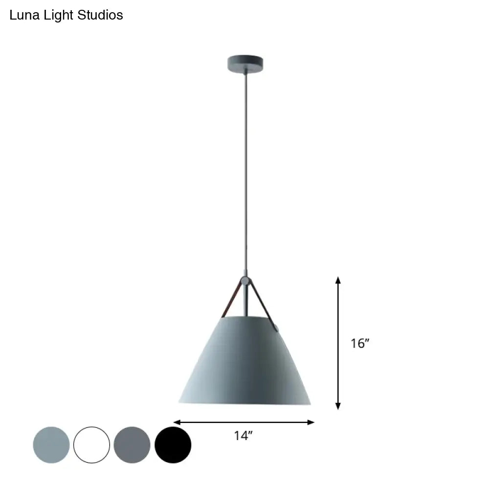 Nordic Single Ceiling Pendant - 10.5/14 W Grey/White/Black Frustum Hanging Lamp With Metal Shade &