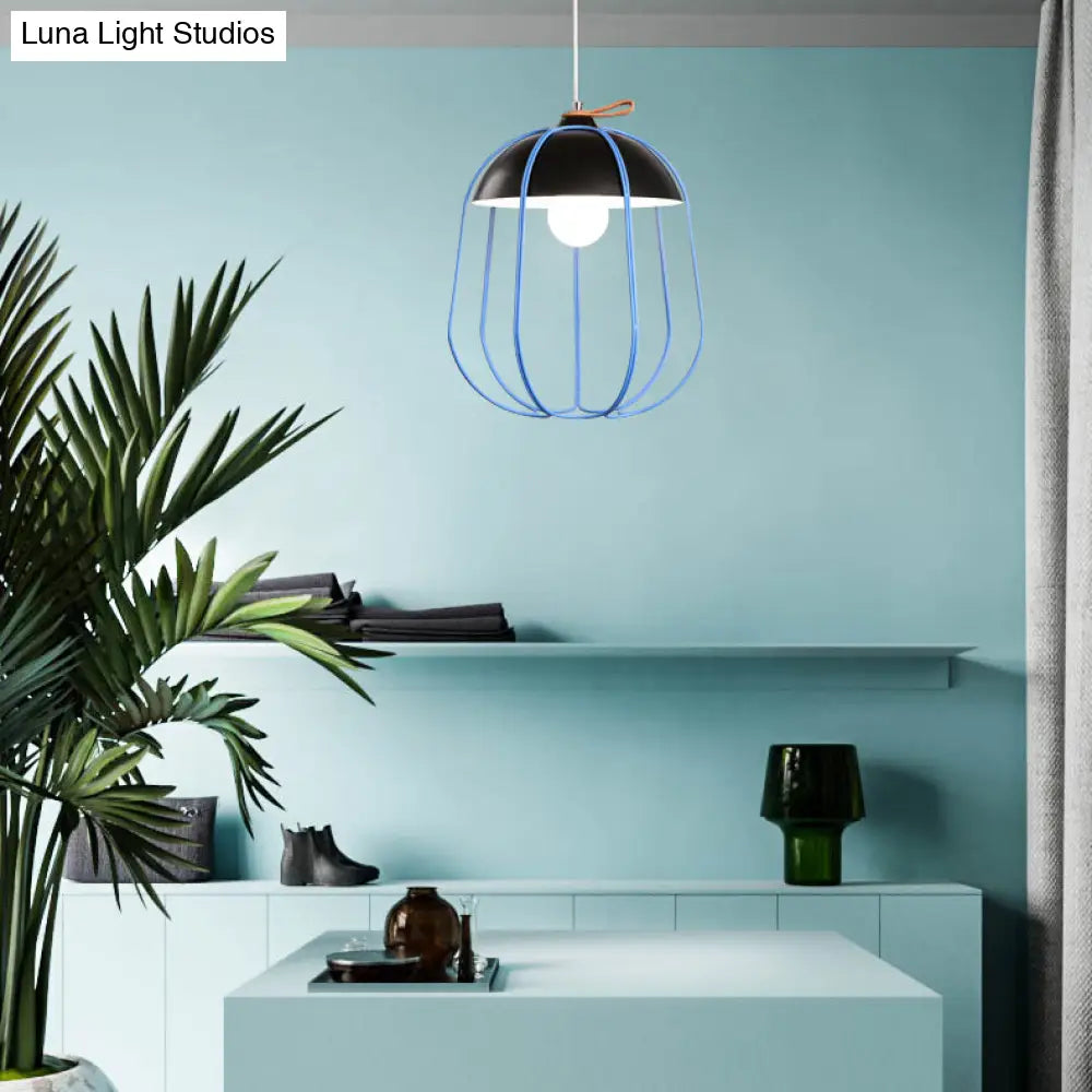 Nordic Single Pendant Light With Wire Guard In Black Blue Or Orange