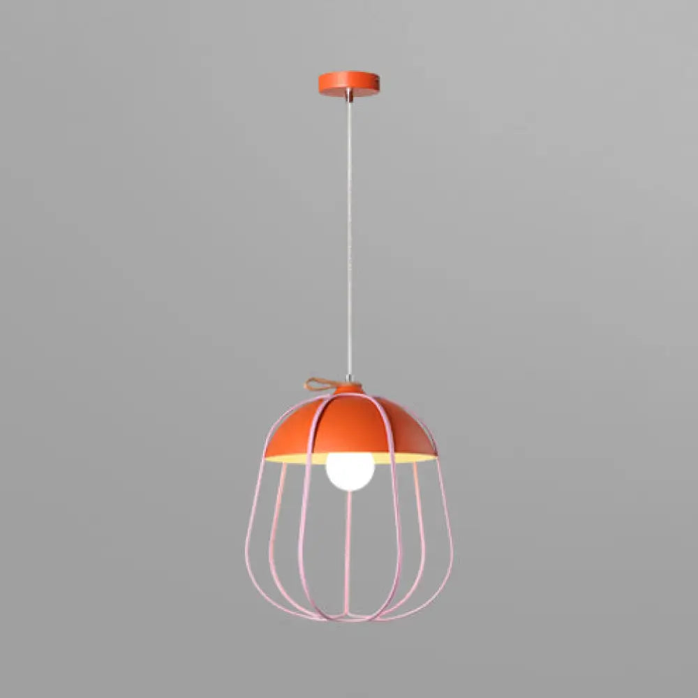 Nordic Single Pendant Light With Wire Guard In Black Blue Or Orange