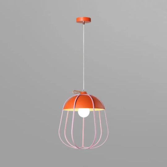 Nordic Single Pendant Light With Wire Guard In Black Blue Or Orange