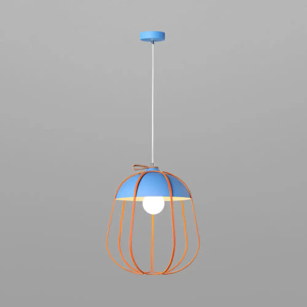 Nordic Single Pendant Light With Wire Guard In Black Blue Or Orange